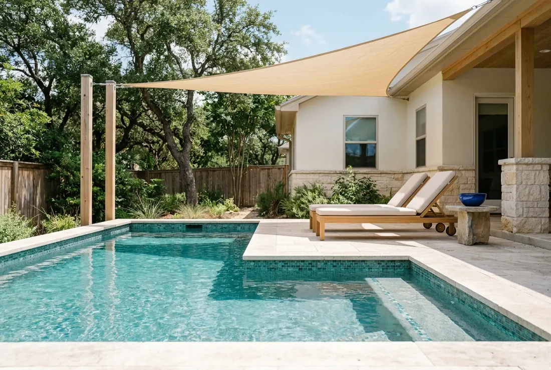 A remodeled pool with glass tile and stone coping (concept rendering)